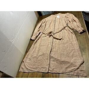 Ulla Johnson Fiora Shirt Dress in Stripe Fawn Color Tie Waist Casual Size 8 NWT